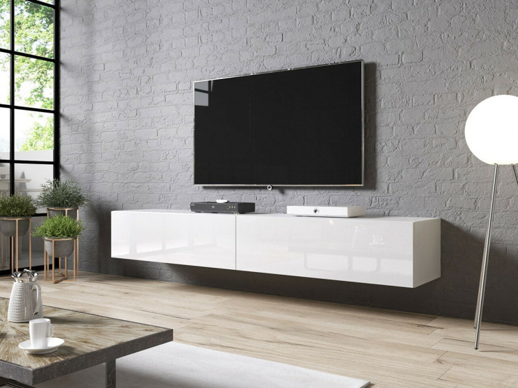 200cm langt tv bord i hvidt højglans