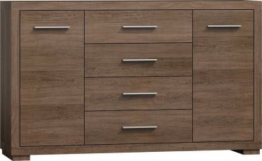 Kommode 148 cm bredt i m&oslash;rkt tr&aelig; farve