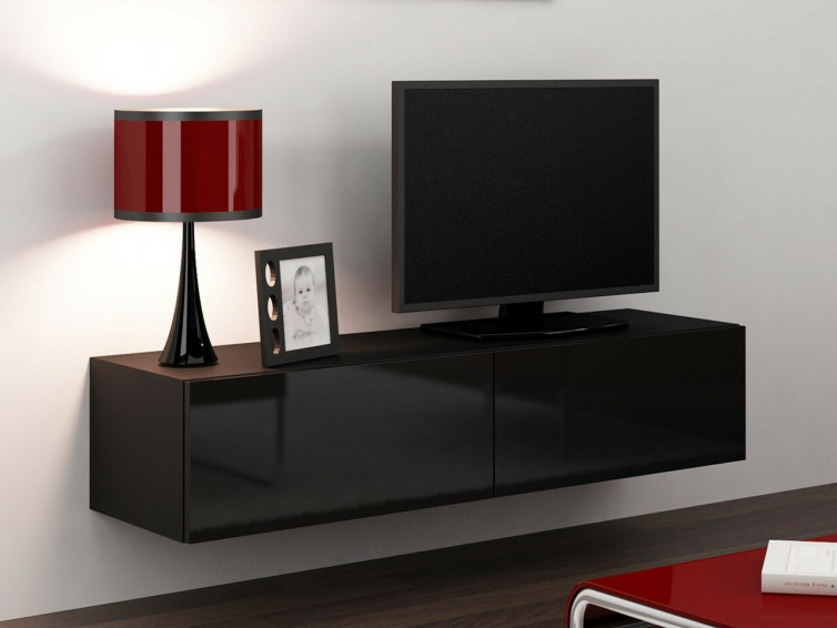 Sort væghængt tv bord