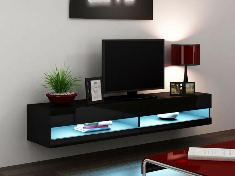 Tv bord i sort højglans med led lys