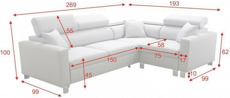 LORETTO Hjørnesofa mål LORETTO Hjørnesofa mål
