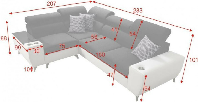 MODIVO Hjørnesofa mål MODIVO Hjørnesofa mål