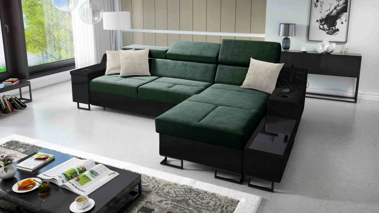 Sovesofa Alicante I Mini med chaiselong, USB og lampe