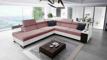 Stor Hj&oslash;rnesofa Alicante IX med sovefunktion med USB og lampe