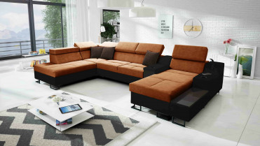 U Sofa Med Sovefunktion Alicante V med chaiselong med USB og lampe