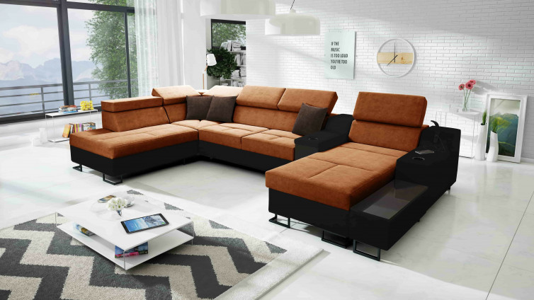 U Sofa Med Sovefunktion Alicante V med chaiselong med USB og lampe U Sofa Med Sovefunktion Alicante V med chaiselong med USB og lampe
