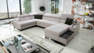 U Sofa Med Sovefunktion Alicante VI med chaiselong med USB og lampe