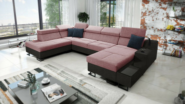 U Sofa Med Sovefunktion Alicante VI med chaiselong med USB og lampe