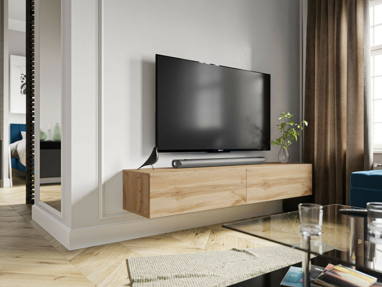 langt v&aelig;gh&aelig;ngt tv bord i tr&aelig; farve