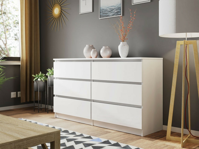 Hvid kommode med 6 store skuffer