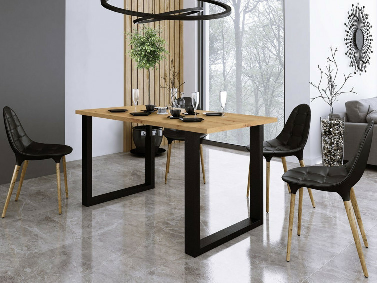 Spisebord i egetræ look med ben i metal