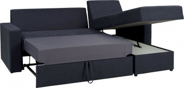 mørk DOMINO Chaiselong sofa samt sovesofa med opbevaringsrum mørk DOMINO Chaiselong sofa samt sovesofa med opbevaringsrum