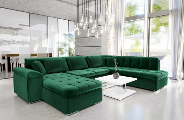 venstrevendt NORDIC U-Sofa i m&oslash;rkegr&oslash;n velour