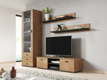 tv møbler i sæt i træ farve med led lys