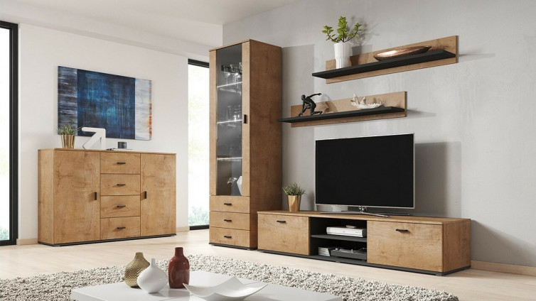 Møbler til stue i træ farve med tv bord