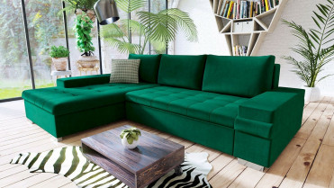 BANGKOK Chaiselong sofa i m&oslash;rkegr&oslash;n farve med m&oslash;nstrede pude