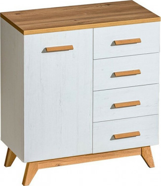 Hvid kommode 85 cm bredt med træ detaljer