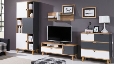 tv m&oslash;bler med tv bord, reol, kommode og hylde i s&aelig;t