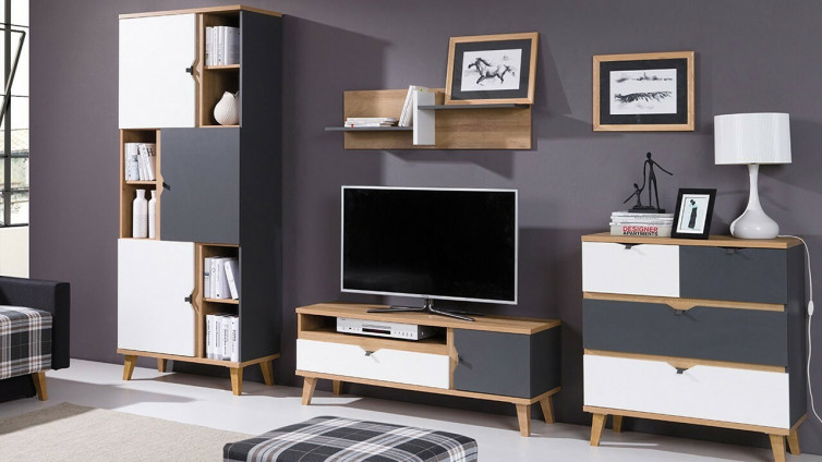 tv m&oslash;bler med tv bord, reol, kommode og hylde i s&aelig;t
