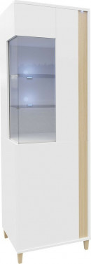 Hvid vitrine med træ detaljer og led belysning