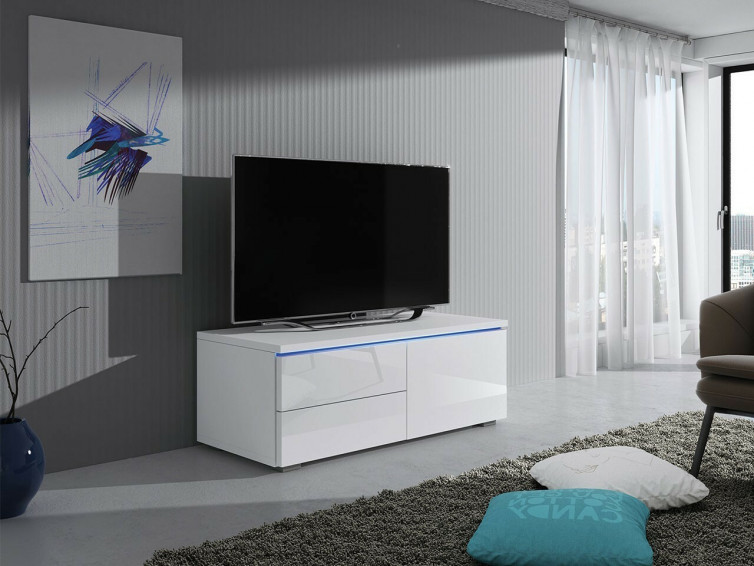 tv bord i hvid højglans med led lys