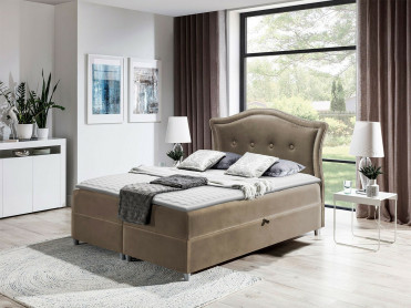 BEDRAN Dobbeltseng i beige velour med quiltet sengegavl