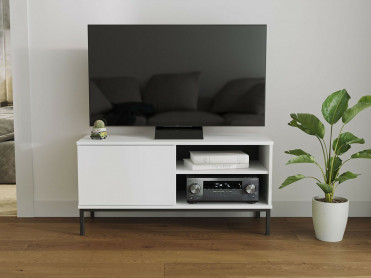Hvidt tv bord med 2 hylder og l&aring;gen