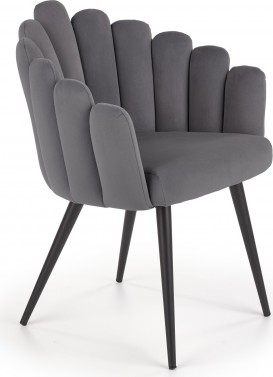 grå CROWN velour stol med ben i sort pulverlakeret stål