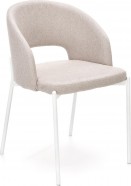 COLLIN lænestol i beige vævet stof med ben i hvidt pulverlakeret stål COLLIN lænestol i beige vævet stof med ben i hvidt pulverlakeret stål