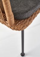 ANNE stol med armlæn i rattan med ben i sortmalet stål og grå pude ANNE stol med armlæn i rattan med ben i sortmalet stål og grå pude