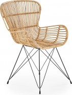 JERRY stol med arml&aelig;n i naturlig rattan og ben i sort pulverlakeret st&aring;l