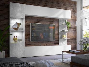 LAZANDO TV Møbler i hvid og lys beton farve med LED belysning
