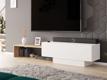 st&aring;ende SONIRO TV Bord v&aelig;gh&aelig;ngt i hvid og egetr&aelig;
