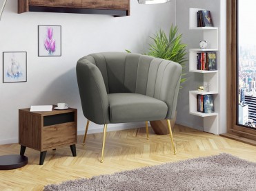 GILIALI gr&aring; velour armstol med gyldne ben