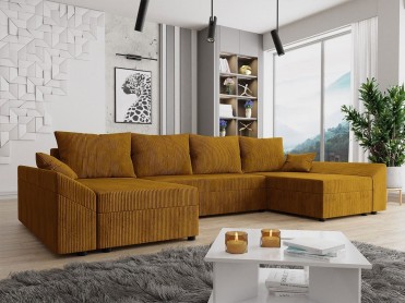 DANTE II U-Sofa i varm gul riflet fløjl