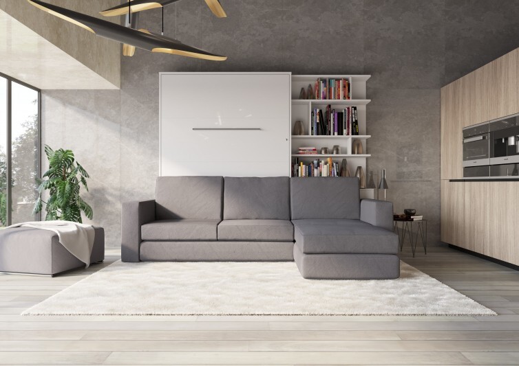 Invento vægseng 140 Lodret med chaiselongsofa og LED