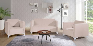 SAFIR 3 stk. sofas&aelig;t i beige ecru farve med ben i hvid h&oslash;jglans