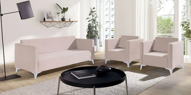 SAFIR II Sofasæt med 2 lænestole i beige ecru farve og ben i hvid højglans