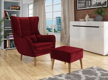 R&oslash;d velour l&aelig;nestol med skammel