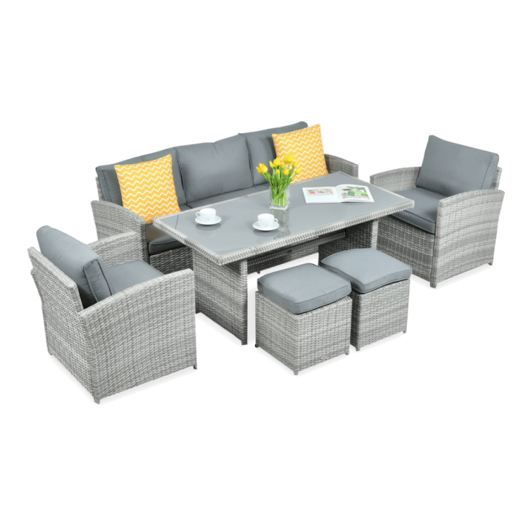 BORNEO Loungesæt + puffer i polyrattan Stone Grey
