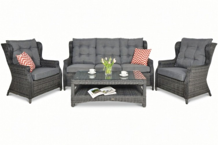 Polyrattan loungesæt TRIVENTO 3 + PUFFE Dark Grey