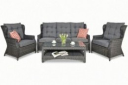 Polyrattan loungesæt TRIVENTO 3 + PUFFE Dark Grey