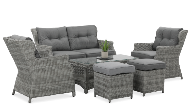 TRIVENTO 2 Havem&oslash;bels&aelig;t + puffer i polyrattan Stone Grey