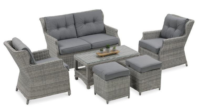 TRIVENTO 2 Havemøbelsæt + puffer i polyrattan White Grey