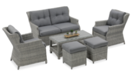 TRIVENTO 2 Havemøbelsæt + puffer i polyrattan White Grey