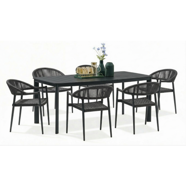ARDEN Spisebordssæt 6+1 Dark Grey
