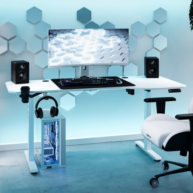 Diablo X-Tensio Elektrisk højdejusterbart gamerbord, 160 cm, hvid