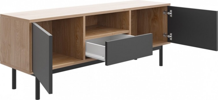 BASIC V TV B&aelig;nk 154 cm - Jackson Hickory / Grafit - Ikast Udsalg - Udstillingsmodel