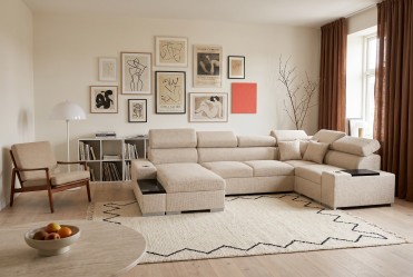 Beige PERSEO GRANDE U-Sofa,...