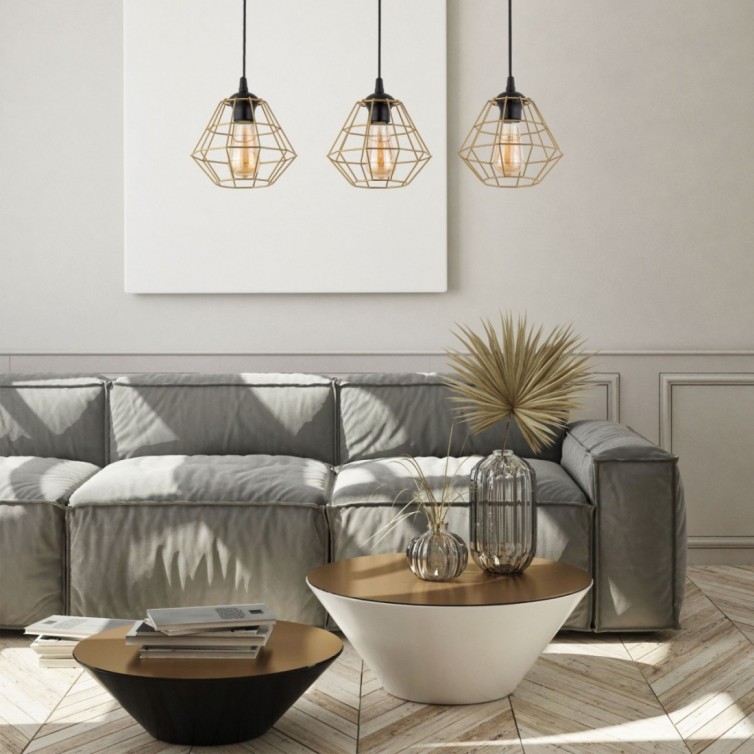 DIAMOND NEW pendellampe med 3 lyskilder – sort/guldfarvet